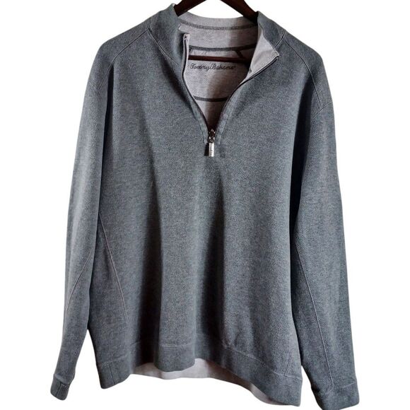 Tommy Bahama L Reversible 1/4 Zip Pullover Sweatshirt Gray Long Sleeve Sweater - Picture 3 of 8